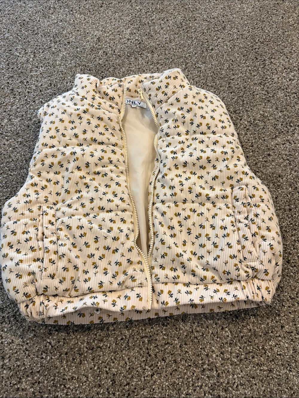 Only Cream Quilted Floral Puffer Vest